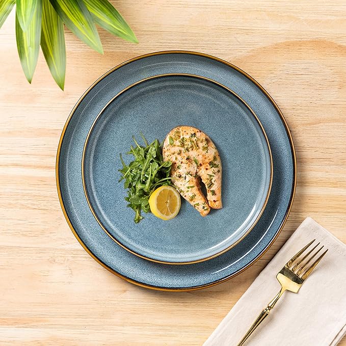 GBHOME Ceramic Dinnerware Sets for 6, 18 Pieces Stoneware Plates and Bowls Sets, Scratch Resistant Dishes, Dishwasher & Microwave Safe, Space Blue