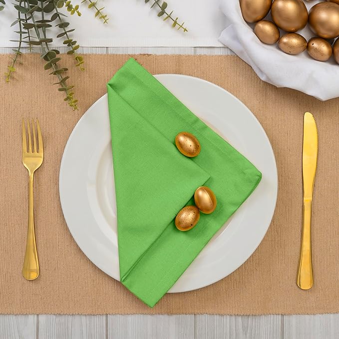 Blue Needles Solid Cloth Napkins Set of 6 Apple Green 100% Cotton Dinner Napkins 18x18 inches - Soft, Reusable, Absorbent & Washable Fall Thanksgiving Linen, Ideal for Events, Parties & Everyday Use