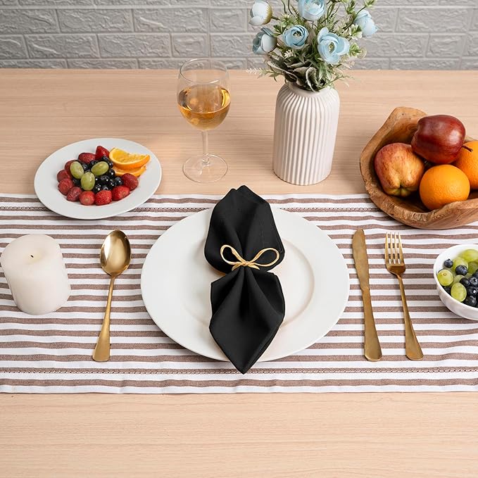 Blue Needles Set of 12 Hemstitch Linen Napkins 100% Cotton Black Cloth Dinner Napkins 18x18 inches, Soft, Reusable, Absorbent, Washable, Ideal for Fall Thanksgiving Events, Parties & Everyday Use