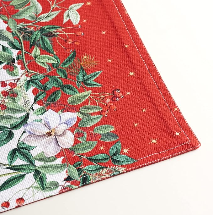 Maison d' Hermine Placemats Set of 4 100% Cotton Washable Cloth Place Mats, Reusable Table Mats for Thanksgiving Christmas Decorations Kitchen Dining Party Wedding Restaurant (Noel, 13" x 19")