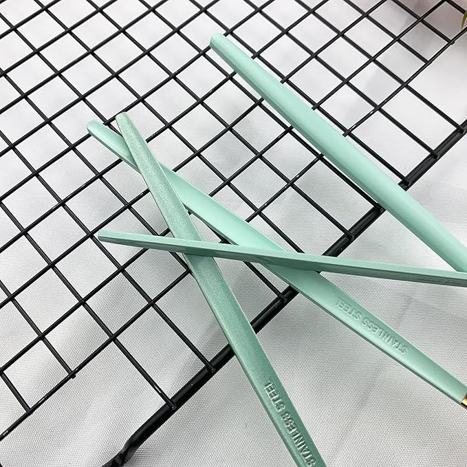 JASHII Flatware Serving Set 24 Piece, Stainless Steel Silverware Set, Mint Green Silver Cutlery Set, Modern Elegant Tableware Set for Party, Christmas, Dinner (Mint Green Silver)