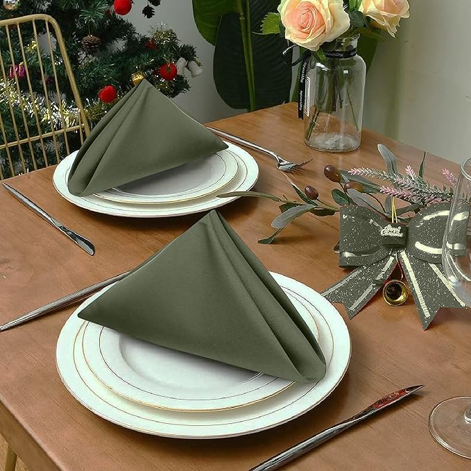 Ruvanti Cloth Napkins Set of 6, 18x18 Inches Napkins Cloth Washable, Soft, Durable, Absorbent, Cotton Blend. Table Dinner Napkins Cloth for Hotel, Lunch, Restaurant, Wedding Parties - Matine Olive