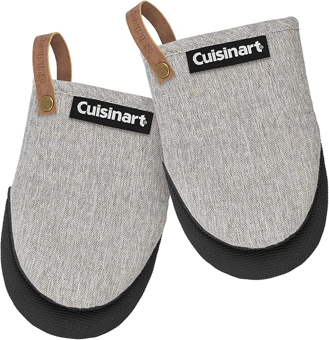 Cuisinart Heritage Mini Oven Mitts – 5.5” x 7” Heat-Resistant Kitchen Mitts for Oven with Non-Slip Neoprene Palm, Cotton Filling, and Faux Leather Loop – Durable Oven Mitt Set for Cooking & Baking