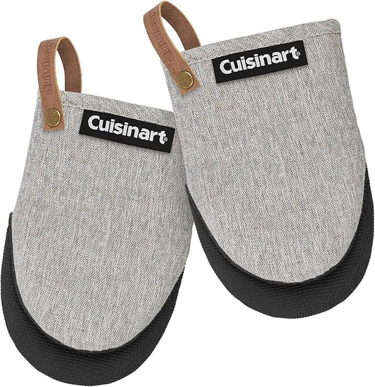 Cuisinart Heritage Mini Oven Mitts – 5.5” x 7” Heat-Resistant Kitchen Mitts for Oven with Non-Slip Neoprene Palm, Cotton Filling, and Faux Leather Loop – Durable Oven Mitt Set for Cooking & Baking