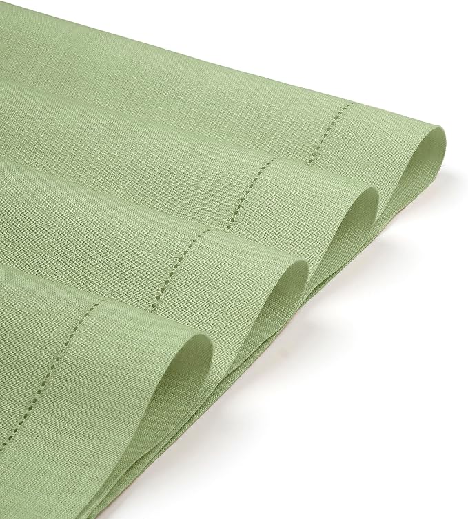 D'Moksha Homes Sage Green Linen Cloth Placemats Set of 4-100% Pure Linen Hemstitch Placemats 14 x 19 Inch - Classic Hemstitch Table Place Mats for Christmas - Handcrafted and Machine Washable