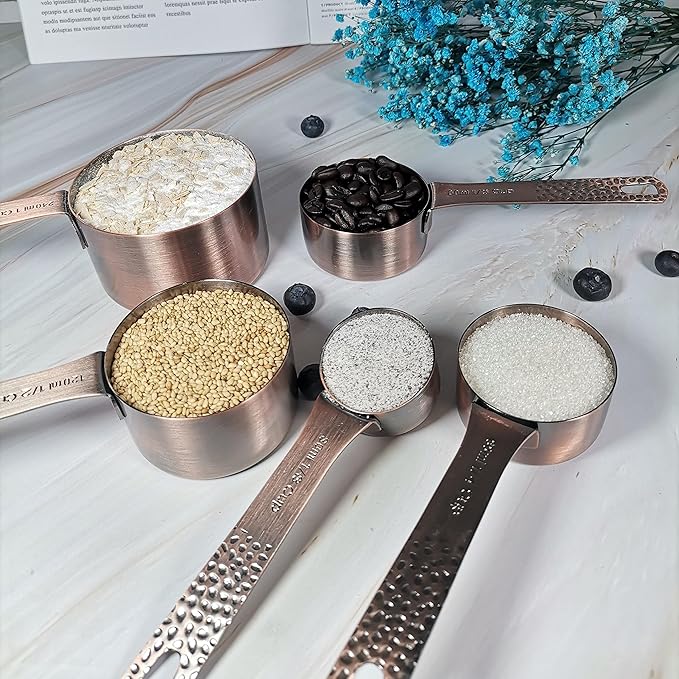 Stainless Steel Copper Plated 6 Piece Nesting Measuring Cup Set - 5 Copper Measuring Cups, 1 Ring