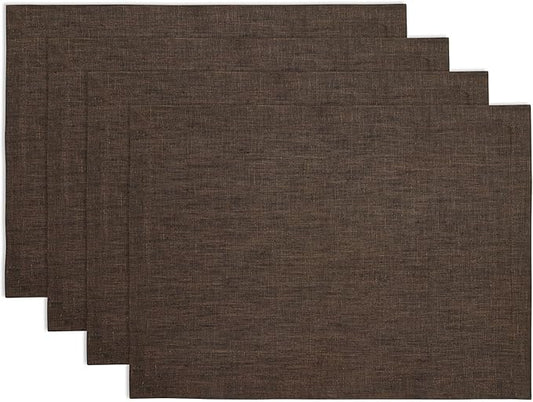 Solino Home Linen Placemats Set of 4-100% Pure Linen Chambray Brown Cloth Placemats 14 x 19 Inch for Fall, Autumn, Thanksgiving - Athena