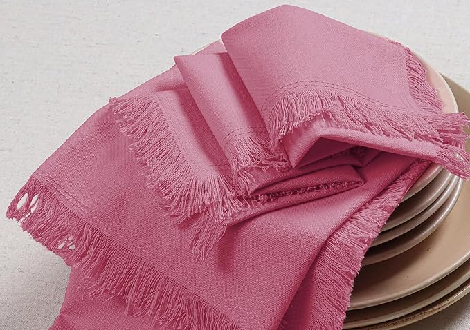Bedding Craft Cotton Cloth Dinner Napkins Set of 12 – 18x18 Baby Pink with Frayed Selvedge Edges – Reusable Machine Washable Fabric Napkins for Weddings, Baby Showers, Parties & Dining