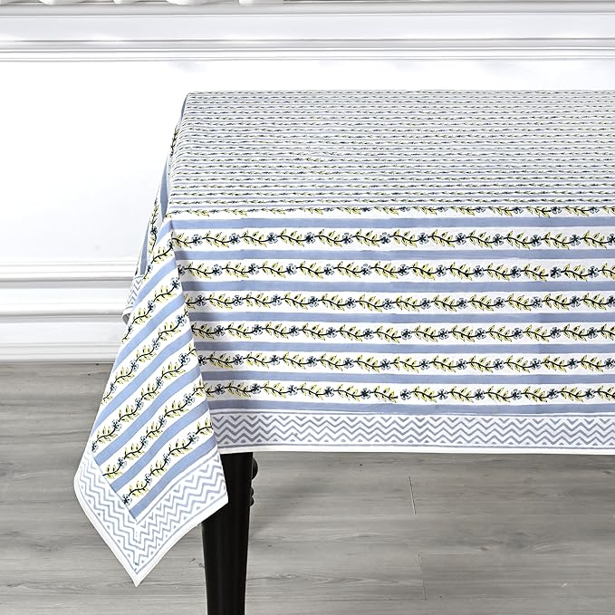 Ridhi Dolphin Grey Hand Block Print Cotton Rectangle Tablecloth 90 x 60 inch-Reusable Table Cover Decorative Everyday Use for Dining Room, Farmhouse, Thanksgiving, Christmas Wedding, Fall