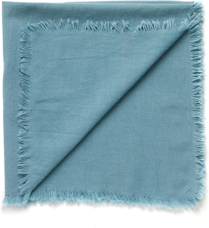 ACCENTHOME Blue Cotton Linen Napkin Set of 12 18x18 inch Dinner Napkins - Washable Soft Premium Hotel Quality Reusable Napkins Perfect Table Napkins for Family Dinners, Weddings & Everyday Use