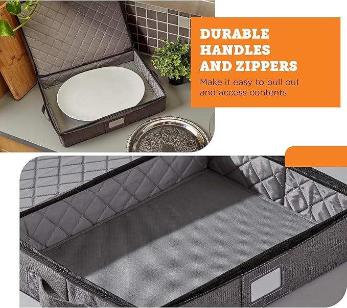 storageLAB China Storage Containers, Containers for Organizing, Hard Shell Case, Felt Plate Dividers, Moving Supplies, Storage Box, Wine, Dishes, Glasses Storage, Charger Plates Storage Containers