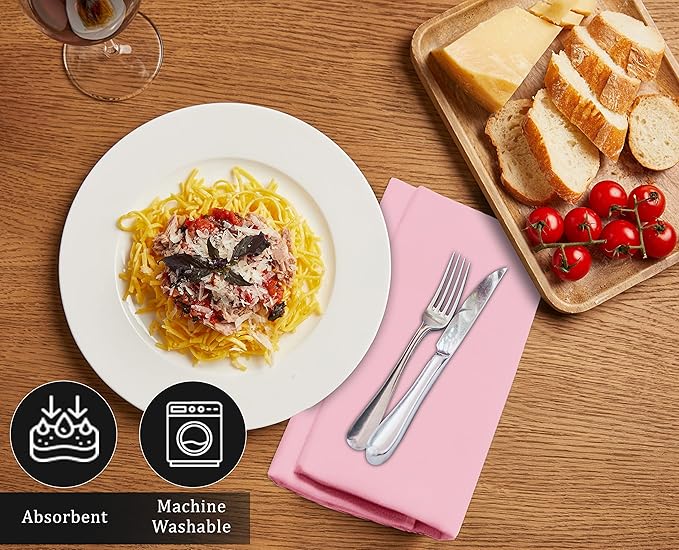 Ruvanti Cloth Napkins Set of 12, 18x18 Inches Napkins Cloth Washable, Soft, Durable, Absorbent, Cotton Blend. Table Dinner Napkins Cloth for Hotel, Christmas, Dinner, Parties - Pink