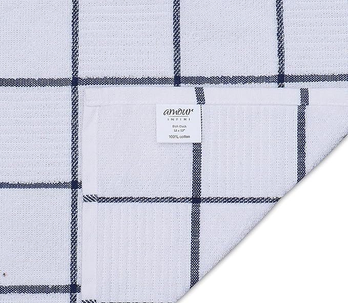 AMOUR INFINI Dish Cloths for Washing Dishes Set of 8 - Highly Absorbent, Super Soft Kitchen Dishcloths - Reusable Quick Dry Dish Rags for Cleaning & Drying Kitchen Linens (12x12 Inch - Blue)