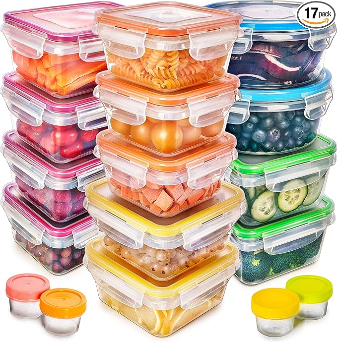 fullstar 34-Piece Plastic Food Storage Containers with Lids (17 Containers & 17 Lids) - Leakproof, BPA-Free, Meal Prep Containers, Reusable Lunch Storage Set for Kitchen Organization (Pack of 34)