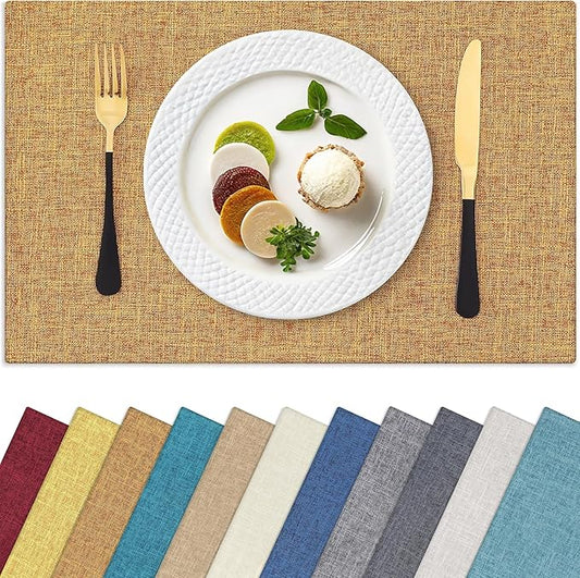 Homaxy Cloths Placemats for Dining Table Set of 4, Heat Resistant Washable Cotton Linen Blend Table Mats, Ideal for Kitchen Party Dining Decoration, 13" x 19", Amber