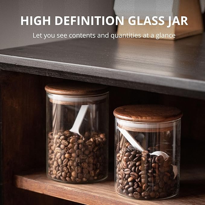 29oz Glass Storage Jars with Airtight Walnut Lid, Clear Glass Containers for Tea, Sugar, Candy, Cookie, Coffee Bean