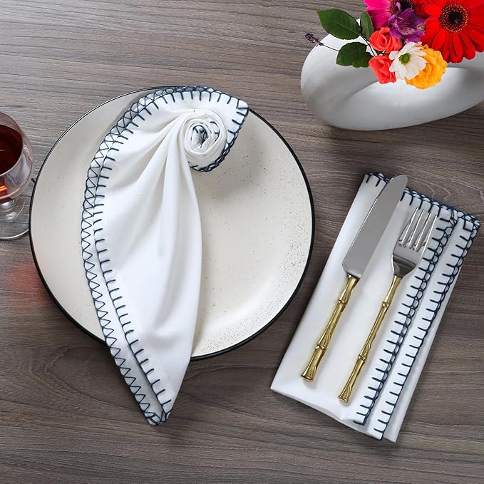 Bedding Craft Cotton Cloth Dinner Napkins Set of 12 – 18x18 Magical Forest Green Reusable Fabric Napkins with Blanket Stitch Selvedge – Elegant Washable Wedding Napkins for Dining, Kitchen & Events