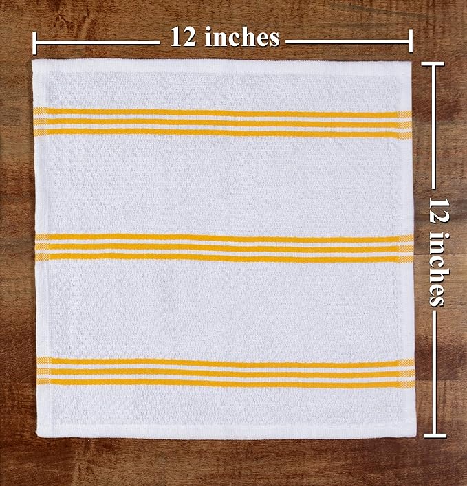 Sticky Toffee Cotton Dishcloths Set of 8 – Yellow and White Dish Towels 12x12 in, Reusable and Absorbent Tea Towels for Cleaning or Drying, Oeko-Tex Cotton