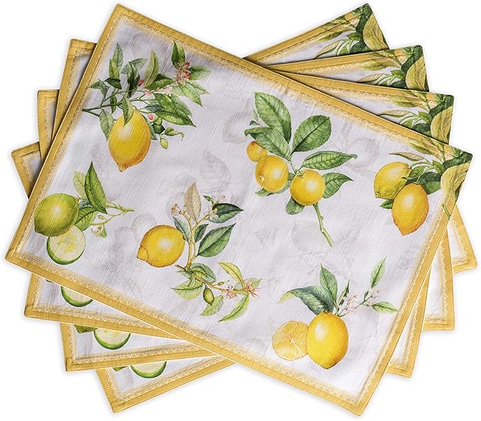 Maison d' Hermine Placemats Set of 4 100% Cotton Washable Cloth Place Mats, Reusable Table Mats for Kitchen Dining Decoration, Party, Wedding, Restaurant Spring/Summer (Limoncello, 13" x 19")