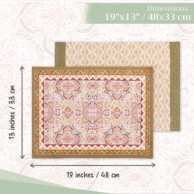 Maison d' Hermine Placemats Set of 4 100% Cotton Washable Cloth Place Mats, Reusable Table Mats for Thanksgiving Christmas Decorations Kitchen Dining Party Wedding Restaurant (Damask, 13" x 19")