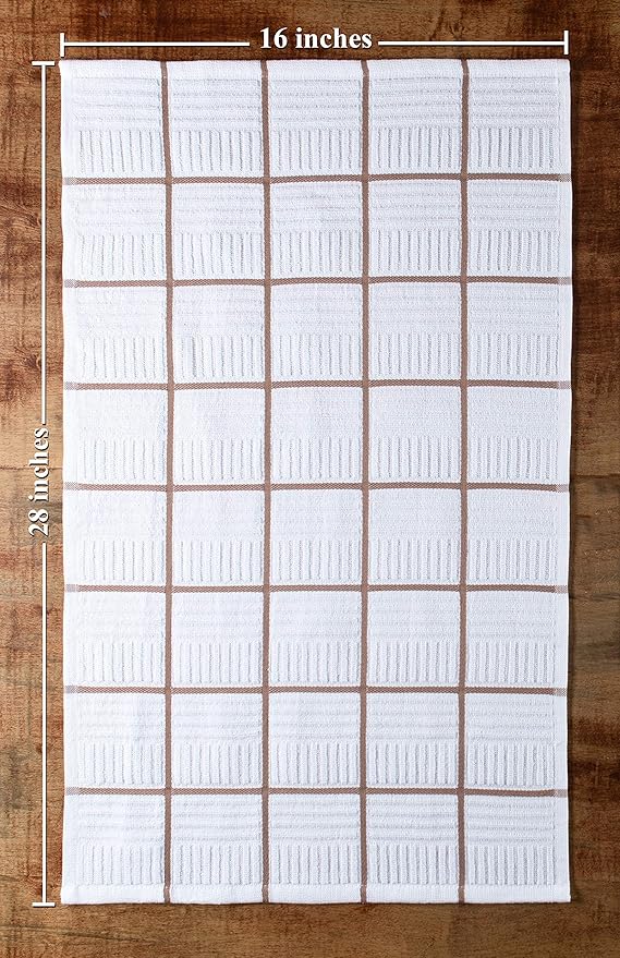 Sticky Toffee Cotton Kitchen Towels Set of 4, Brown and White, 28 x 16 in, Absorbent Reusable Hand and Dish Towels, Tea Towels, Oeko-Tex Cotton
