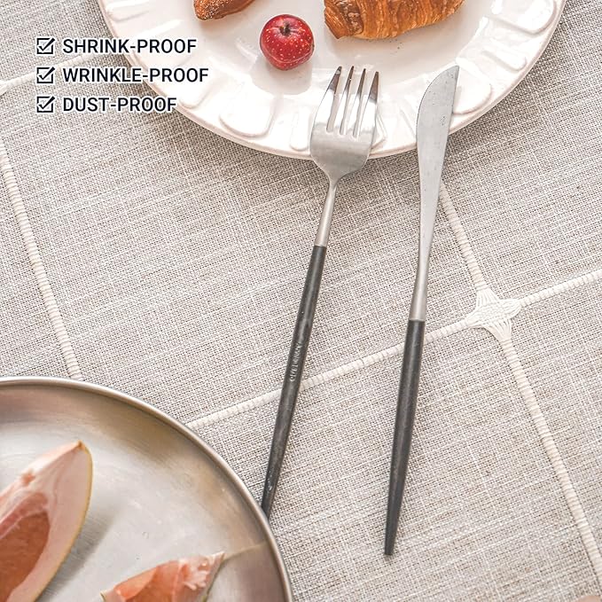 Deep Dream Tablecloths, Embroidered Waterproof Table Cloth Cotton Linen Wrinkle Free Anti-Fading Table Cover Decoration for Kitchen Dinning Party Christmas, 55 x 86 Inch - Light Brown