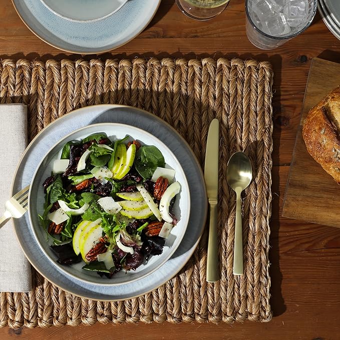 Gibson Elite Hailstone 16 Piece Stoneware Reactive Glaze (Service for 4) Ceramic Plates and Bowls Dinnerware Set - Moon Blue