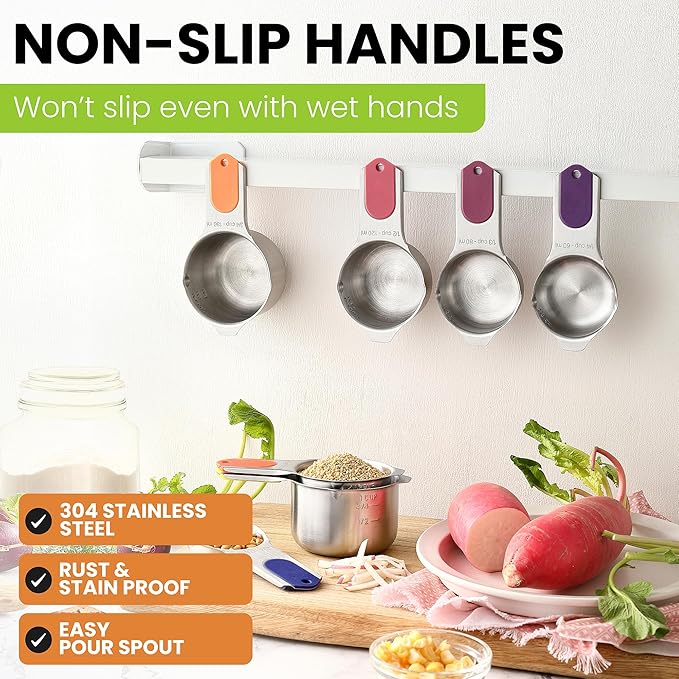Spring Chef Magnetic Stainless Steel Measuring Cups, Patented, Kitchen Tools with Easy to Read Markings for Measuring Dry or Liquid Ingredients, Set of 7, Mountain Sunrise