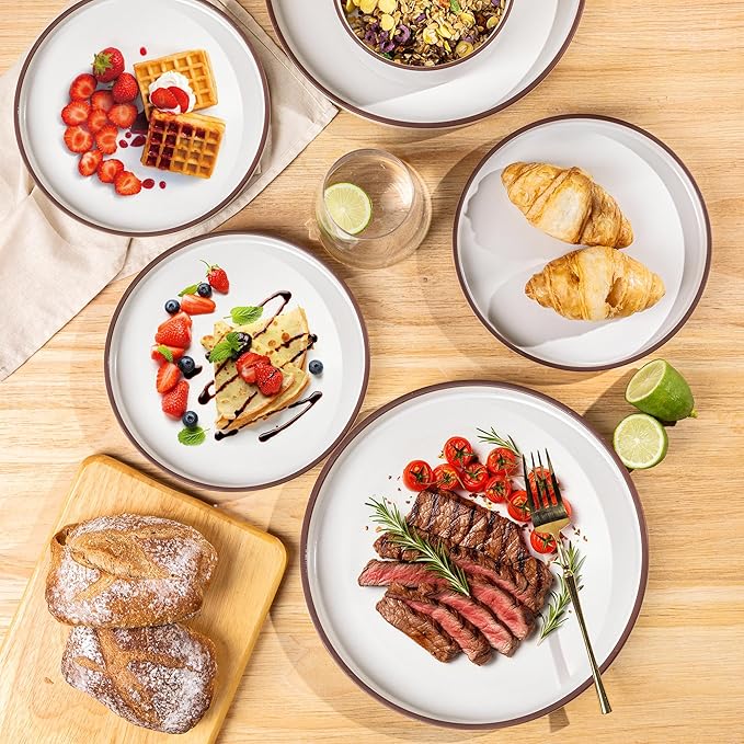 LERATIO Ceramic Dinnerware Sets for 4, High Edge Stoneware Plates and Bowls Set, Chip and Crack Resistant | Oven & Dishwasher & Microwave Safe Dishes Set, Service for 4 -Vanilla White