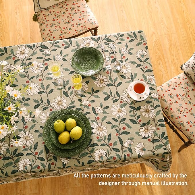 French Tablecloth for Rectangle Tables,Linen Table Cloth with Colorful Flowers and Leaves Pattern,Heavy Durable Table Cover for Dining Thanksgiving Kitchen Decor Party Christmas,55"*79"