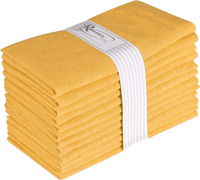 Ramanta Home Mustard Cotton Dinner Napkins Set of 12 | 100% Cotton 18x18 Inch Cloth Napkins | Reusable Fabric Table Napkins for Everyday Use, Parties, Weddings, Thanksgiving, Christmas, Halloween