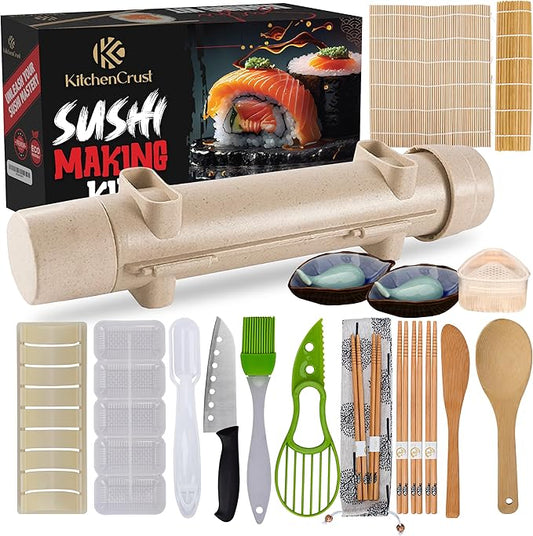 Sushi Making Kit, 22-in-1 Sushi Bazooka Sushi Roller bamboo sushi rolling mat Includes Avocado Slicer, Sushi Knife, Sushi Mold, Chopsticks, DIY Kit Tool Sushi making set for Beginners