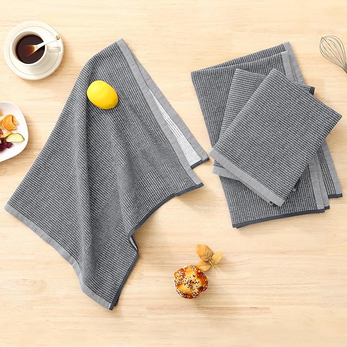 Homaxy Premium Kitchen Towels(18”x 28”, 12 Pack), Large Cotton Kitchen Hand Towels, Flat and Terry Dish Towels, 380 GSM Highly Absorbent Tea Towel Set with Hanging Loop, Grey