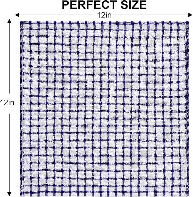 Kitinjoy Cotton 8 Pack Terry Kitchen Dish Cloths, 12 x 12 Inches Super Soft and Absorbent Dish Rags, Quick Drying Dish Towels for Washing Dishes, Blue