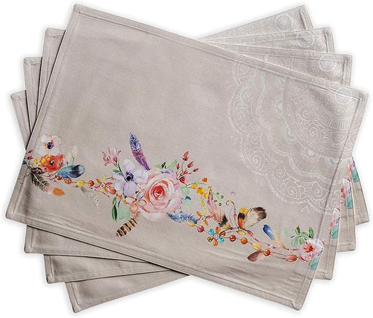 Maison d' Hermine Placemats Set of 4 100% Cotton Washable Cloth Place Mats, Reusable Table Mats for Kitchen Dining Decoration, Party, Wedding, Restaurant Spring/Summer (Ibiza - Beige, 13" x 19")