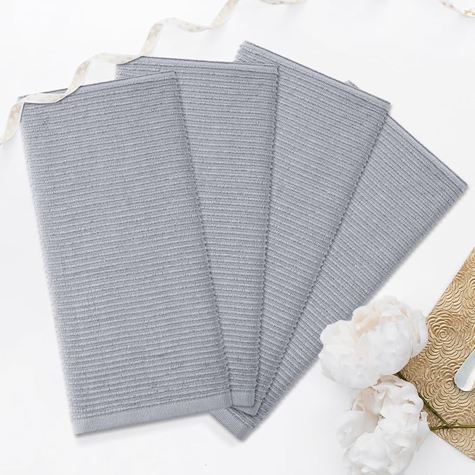 Homaxy Premium Kitchen Towels (18"x 28", 8 Pack), Large 100% Cotton Kitchen Hand Towels, Ultra Absorbent Ribbed Terry Tea Towels Set with Hanging Loop, Grey