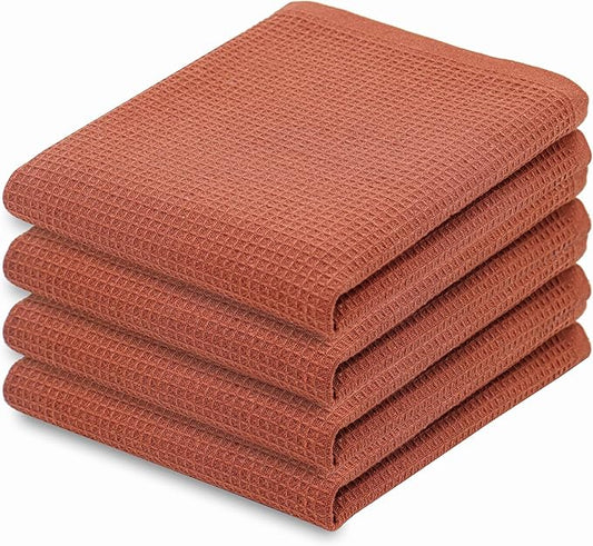 PurpleEssences Rust Waffle Weave Kitchen Towel, 100% Cotton, 15x25 Inches, with Hanging Loop Ultra Soft Absorbent Quick Drying Dish Cloth, Tea and Hand Towels, 6 Pack - Christmas Holiday Winter - Rust