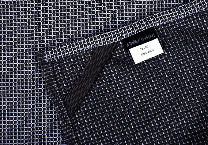 AMOUR INFINI Cotton Kitchen Towels - Set of 4 Highly Absorbent, Ultra Soft Waffle Weave Tea Towel with Hanging Loop - 20x28 Inch Quick Drying Dish Cloths for Cleaning (Black)