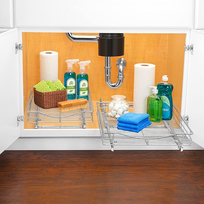 LYNK PROFESSIONAL® Pull Out Cabinet Organizer, 14" x 18" Slide Out Drawers for Kitchen Cabinets - Sliding Pull-Out Pantry Shelves – Home Shelf Organizers - Lifetime Ltd. Warranty, Chrome