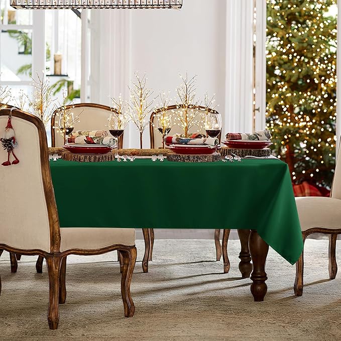 sancua Rectangle Tablecloth - 54 x 78 Inch - Stain and Wrinkle Resistant Washable Polyester Table Cloth, Decorative Fabric Table Cover for Dining Tables, Buffet Parties and Christmas, Hunter Green