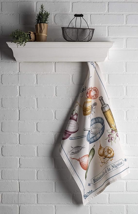 Maison d' Hermine Kitchen Towels Set of 3 100% Cotton 27.50" x 20" Reusable Cloth Tea Dish Towels Absorbent with Hanging Loop for Kitchen, Home, Dining, Cocktail Parties Spring/Summer (Gastronomie)