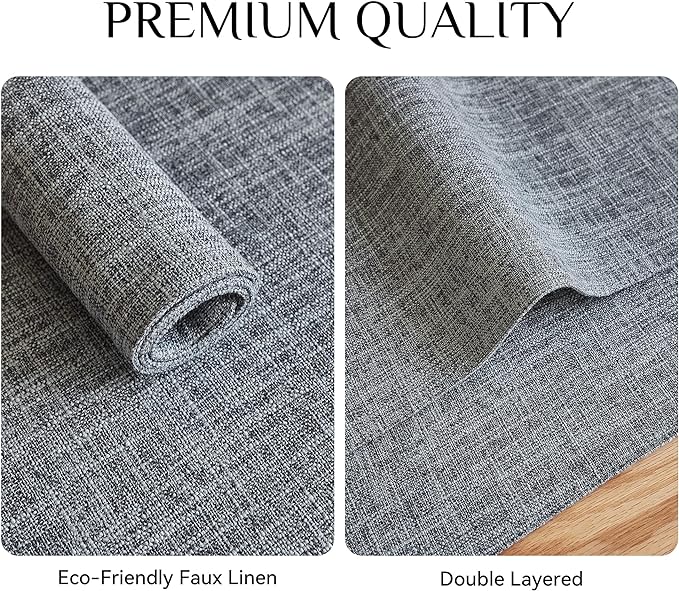 Softalker Faux Linen Placemats Set of 6-12 x 18 Inch, Heat Resistant Double Layered Durable Burlap Farmhouse Place Mats, Non-Slip Washable Rustic Table Mats for Dining, Kitchen, Party（Light Grey