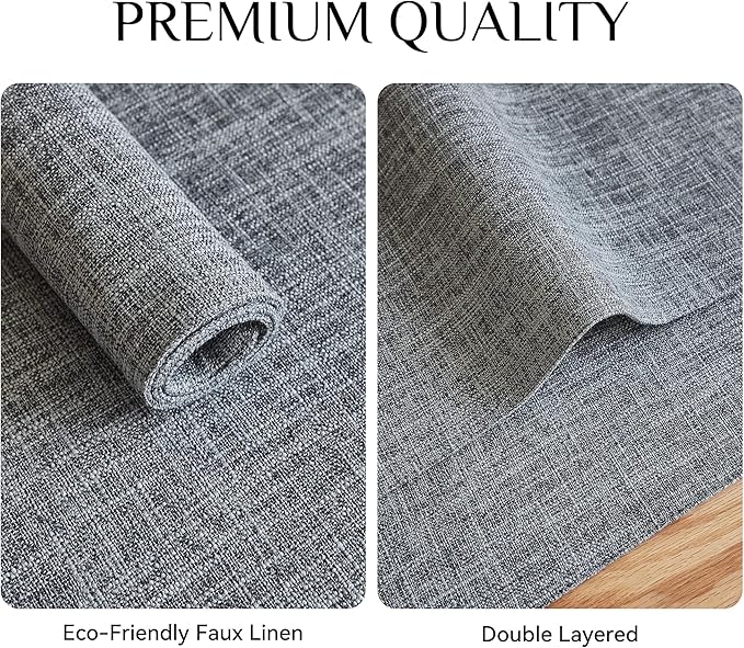 Softalker Faux Linen Placemats Set of 4-12 x 18 Inch, Heat Resistant Double Layered Durable Burlap Farmhouse Place Mats, Non-Slip Washable Rustic Table Mats for Dining, Kitchen, Party（Light Grey