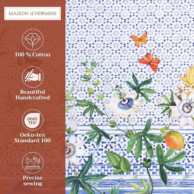 Maison d' Hermine Placemats Set of 4 100% Cotton Washable Cloth Place Mats, Reusable Table Mats for Kitchen Dining Decoration, Party, Wedding, Restaurant Spring/Summer (Passiflora, 13" x 19")
