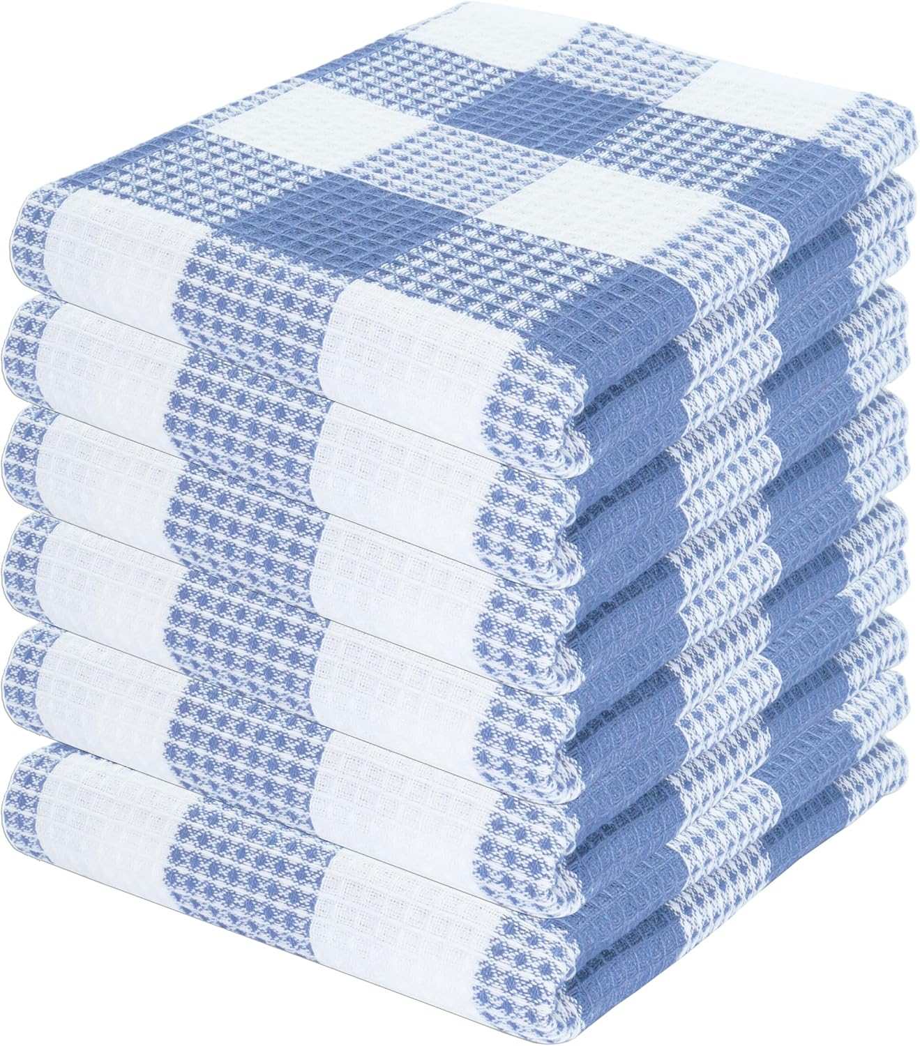 PurpleEssences 100% Cotton Waffle Weave Check Plaid Kitchen Towels, Super Soft and Absorbent Dish Towels for Drying Dishes 15 x 25-6 Pack - Spring Summer - Smoky Grey and White
