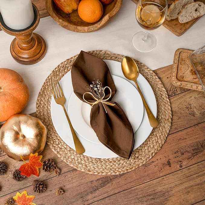 Blue Needles Solid Cloth Napkins Set of 6 Nut Brown 100% Cotton Dinner Napkins 18x18 inches - Soft, Reusable, Absorbent & Washable Fall Thanksgiving Linen, Ideal for Events, Parties & Everyday Use