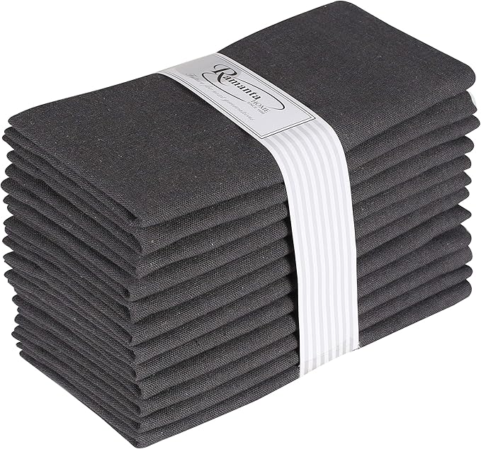 Ramanta Home Charcoal Cotton Dinner Napkins Set of 12 | 100% Cotton 18x18 Inch Cloth Napkins | Reusable Fabric Table Napkins for Everyday Use, Parties, Weddings, Thanksgiving, Christmas, Halloween