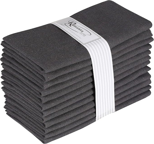 Ramanta Home Charcoal Cotton Dinner Napkins Set of 12 | 100% Cotton 18x18 Inch Cloth Napkins | Reusable Fabric Table Napkins for Everyday Use, Parties, Weddings, Thanksgiving, Christmas, Halloween