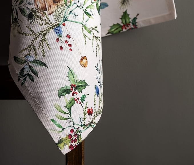 Maison d' Hermine Kitchen Towels Set of 3 100% Cotton 20" x 27.5" Reusable Cloth Tea Dish Towels Absorbent with Hanging Loop for Kitchen Dining Thanksgiving Christmas Decorations (Holly Time)