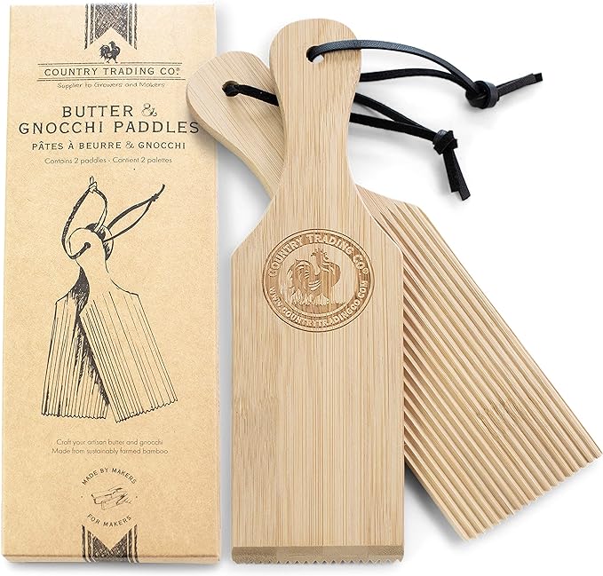 Gnocchi Boards and Wooden Butter Paddles to Easily Create Authentic Homemade Pasta and Butter Without Sticking - Set of 2 Makers - 9.5 inches